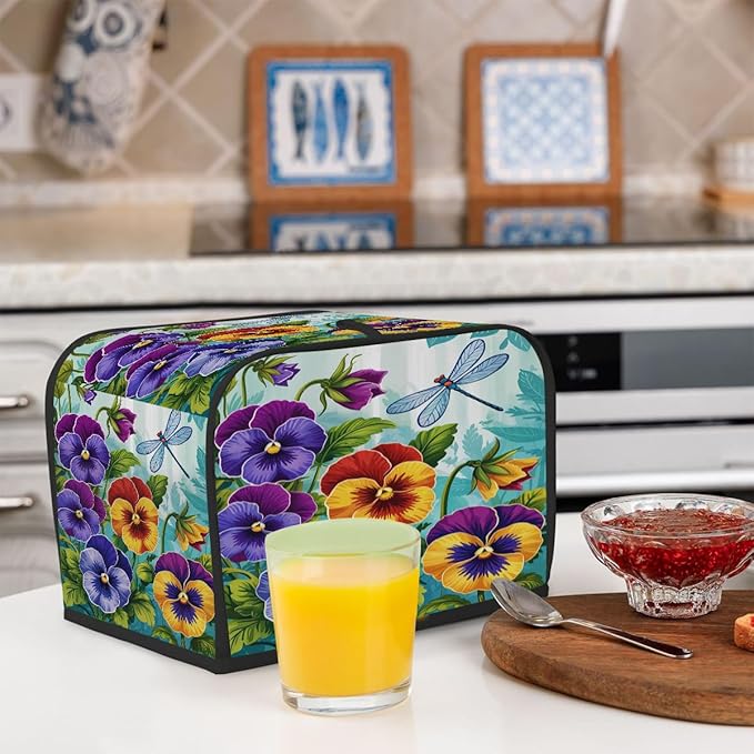 Colorful Flower Spring 4 Slice Toaster Cover Dust And Fingerprint Bread Maker Cover Bakeware Protector Washable Appliance Covers Kitchen Accessories For Home Kitchen Women Gift
