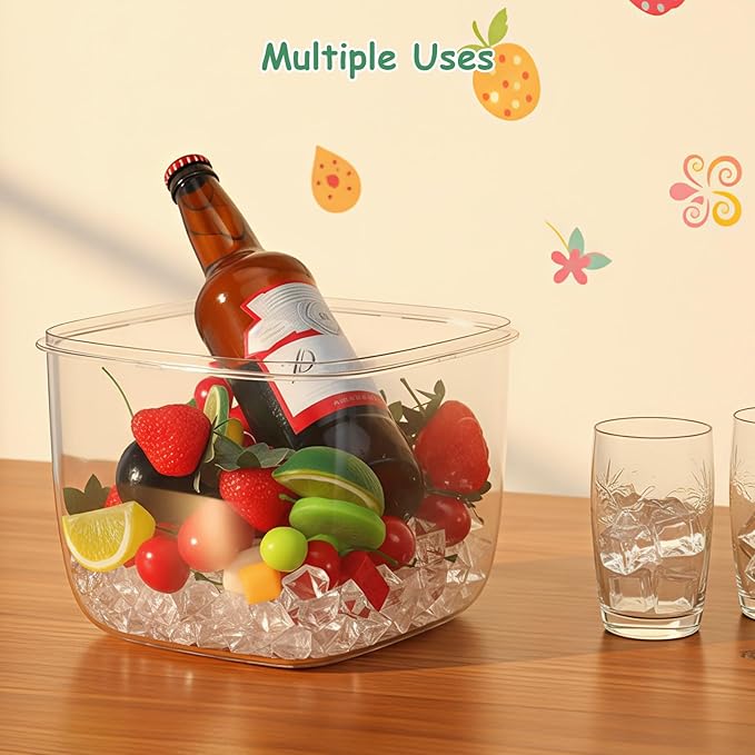 5L Ice Cube Storage Bin with Sealed Lid Ice Cube Bucket Portable Ices Bucket Container for Freezer Clear for Bar Hotel Refrigerator Containers Whiskey Wine Beers Party Outdoor 8.5*6.6*7.4in