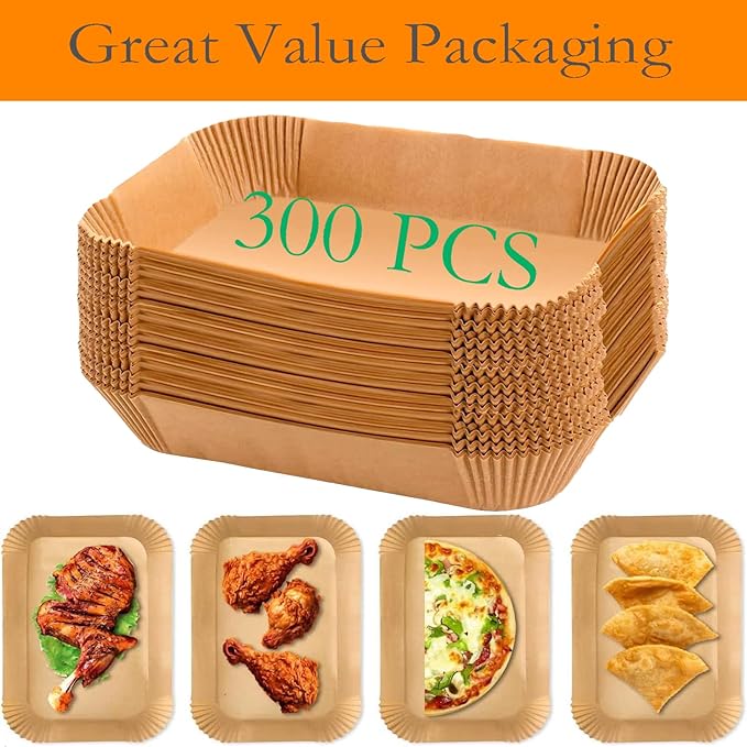 300 PCS Air Fryer Liners Disposable, 8.1 * 5.1 inch Air Fryer Paper Fit 2-Basket 8-10QT, Food Grade Baking Paper made for Ninja DZ201,DZ401,DZ550,SL401