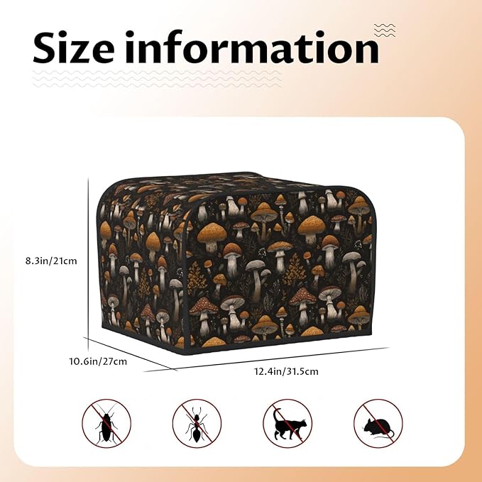 Toaster Cover 4 Slice Vintage Mushroom Leaf Kitchen Small Appliance Covers with Pockets Dust and Fingerprint Protection