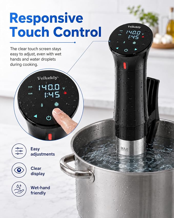 1100W Sous Vide Cooker with Precision Temperature Control & Digital Timer | Immersion Circulator Machine for Steak, Chicken, Fish, Eggs & Vegetables, Quiet Design, 304 Stainless Steel, Fits Most Pots