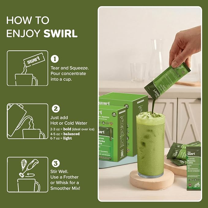 Swirl - Matcha Latte - Smooth, Creamy Japanese Green Tea Milk Blend, Single Serve, Travel Ready, No Refrigeration Required - 38g per pack 10 packets