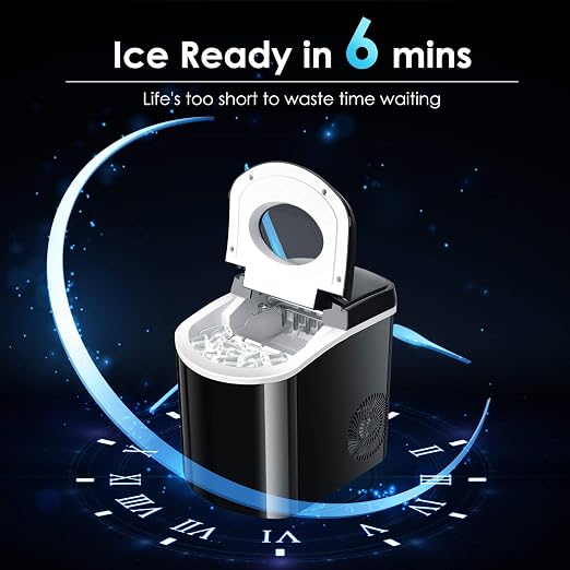 TRUSTECH Ice Makers Countertop, 9 Cubes Ready in 6 Mins, 26lbs in 24Hrs, Self-Cleaning Ice Machine with Ice Scoop and Basket, 2 Sizes of Bullet Ice for Home Kitchen Office Bar Party