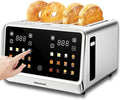 SAKAMOSH 4 Slice Touch Screen Toaster with Dual Control Panel, Wide Slots Smart Digital Toaster with 6 Browning Levels & Bread Type, Single Slice Toasting/Reheat/Defrost/Cancel, 1800W, Stainless Steel