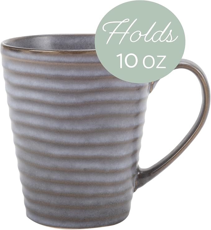 Elanze Designs Sophisticated Modern Chic Ribbed Ceramic Stoneware Dinnerware Mugs Cups Set of 4 - Slate Grey