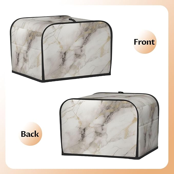 Toaster Cover 4 Slice Marble Pattern Gray White Kitchen Small Appliance Covers with Pockets Dust and Fingerprint Protection