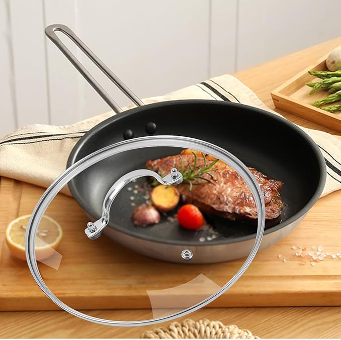 10.5" Tempered Glass Pan Lid with Steam Vent, Thickened to 4mm and Dishwasher Safe and Oven up to 480℉, Universal Lid Fit for Cast Iron Skillets, Frying Saute Pan, Cooking Pot