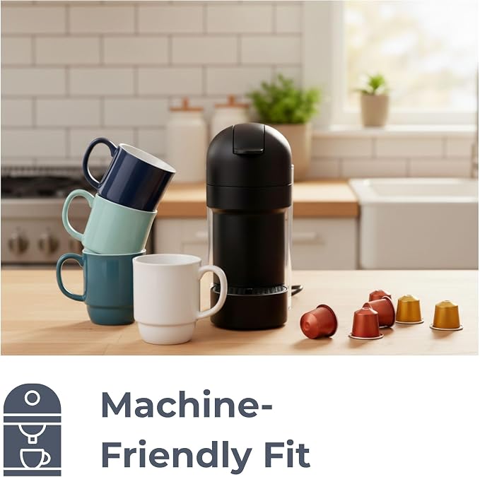 Stackable Porcelain Coffee Mug Set of 4 – 16oz Large Handle, Space-Saving Ceramic Mugs for Kitchen & Coffee Bar, Microwave & Dishwasher Safe • Modern Home Gift