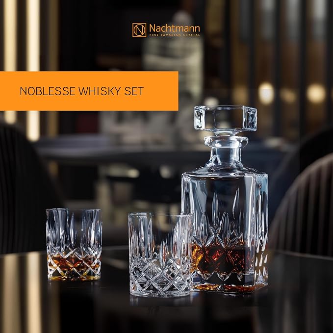 Nachtmann Noblesse Decanter and Whisky Glass, Set of 3, Clear, 10.4 oz. -