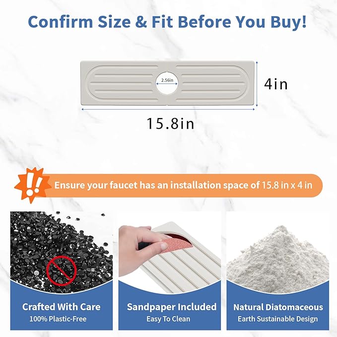 Lyxel Kitchen Faucet Mat, Quick Drying Diatomite Sink Faucet Mat Splash Guard for Kitchen, Water Absorbing Stone Tray for Sink, Absorbent Stone Drying Tray for Bathroom Counter