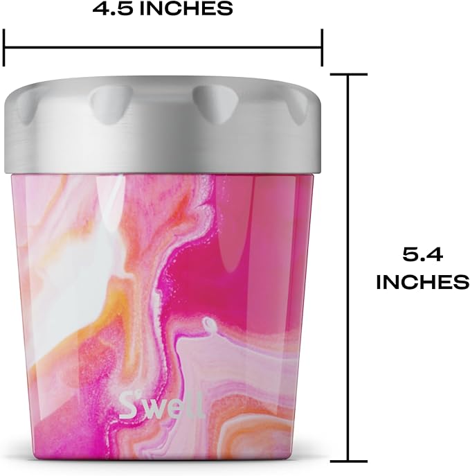 S'well Stainless Steel Ice Cream Chiller, 16oz, Rose Agate, Triple Layered Vacuum Insulated Container Keeps Ice Cream Frozen For Up To Four Hours, BPA Free (Pack of 8)
