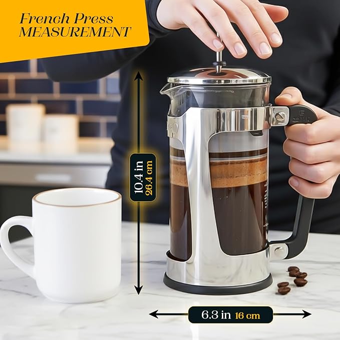 ESPRO Plus P5 French Press Coffee Maker – Patented Double Micro-Filter for Grit Free Brew, Heat-Resistant Thicker Borosilicate Glass Coffee Press – (32 oz)