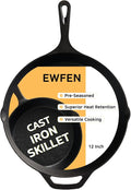 EWFEN Cast Iron Skillet 12 Inch, Pre-Seasoned Frying Pan, Heavy-Duty Professional Restaurant Chef Quality Cookware with Drip Spout, Indoor & Outdoor Use, Compatible with Oven, Stove, Grill & Campfire