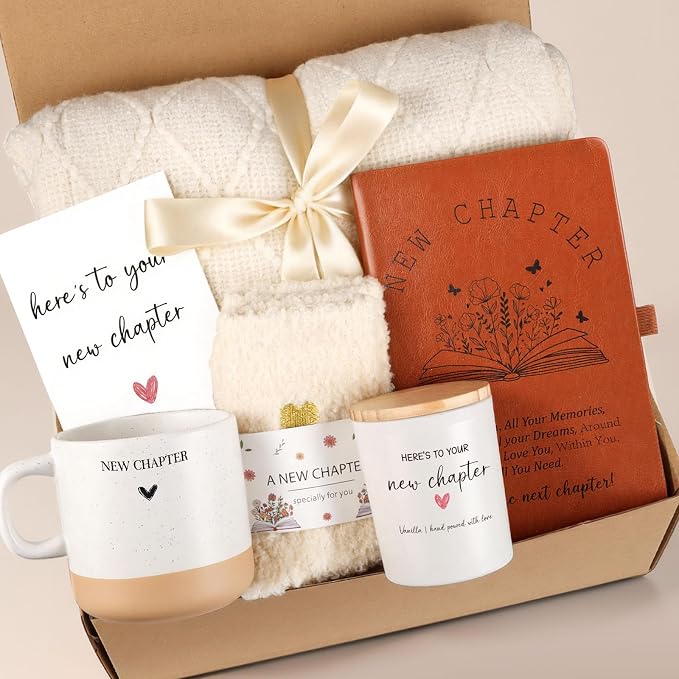 New Beginnings Gifts for Women, New-Chapter Happy Retirement Gifts for Woman, Graduation Gift, New Job Congratulations Gift for Women Farewell Going Away Basket for Woman, Coworker, Teacher, Friend | New-Chapter