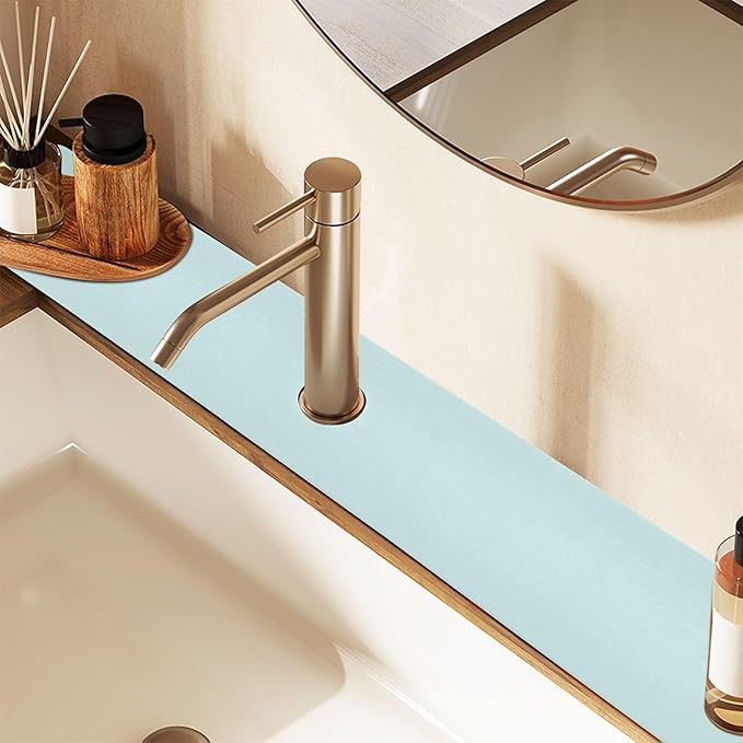 Kitchen Sink Splash Guard 1 PC 30 Inch Sink Faucet Mat Splash Guard for Bathroom Countertop Water Absorbent Foldable Cuttable Soft Washable Blue
