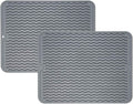 ZLR 2 Pcs Silicone Dish Drying Mat & Heat Resistant Trivet (12" x 16") - Waterproof Counter Protector for Coffee Maker - Non-Slip, BPA Free Kitchen Pad, Easy Clean Dishwasher Safe (Dark Gray)