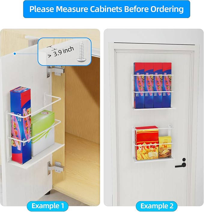 Gypie 2 Pack Kitchen Wrap Organizer Door Mount, Aluminum Foil Holder Cabinet Door Organizer Cabinet Storage Basket for Kitchen Wrap/Food Bag Storage, White