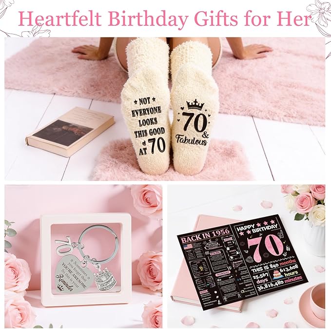 70th Birthday Gifts for Women, Vintage 1956 Happy 70th Birthday Gifts Basket for Women Unique Gift Ideas for 70 Year Old Female, Mom, Wife, Grandma, Sister, Funny Bthday Gift Turning 70 Year Old