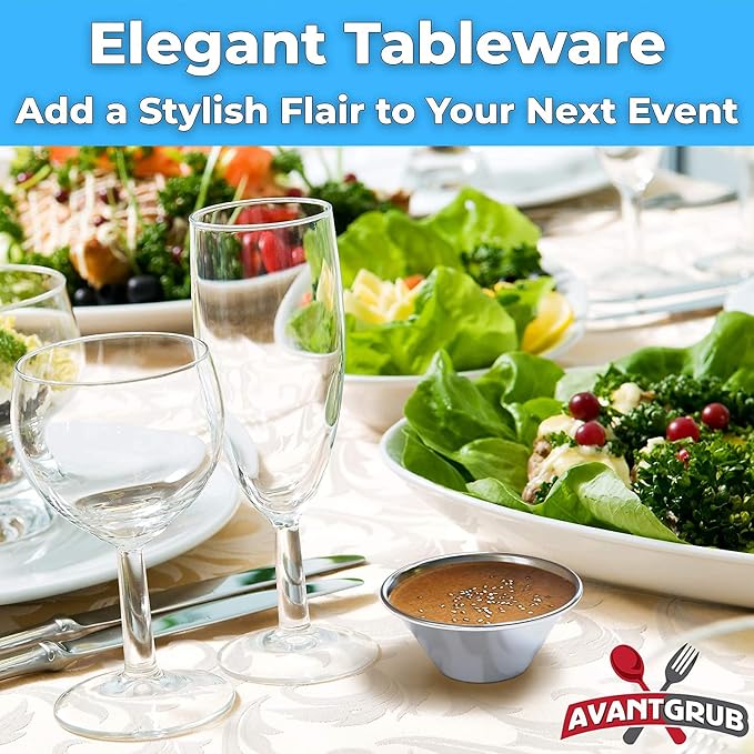 Pro Grade Stainless Steel 1.5oz Sauce Cups 4Pk. Reusable Stackable Metal Portion Containers for Sampling, Salad Dressing, Sides or Dipping Sauces. Small Ramekin for Restaurant, Catering or Deli.