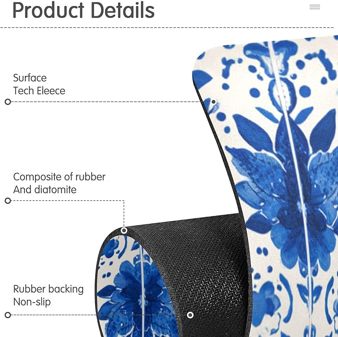 Kitchen Sink Splash Guard 1 PC 30 Inch Sink Faucet Mat Splash Guard for Bathroom Countertop Water Absorbent Foldable Cuttable Soft Washable Floral Blue and White Tile