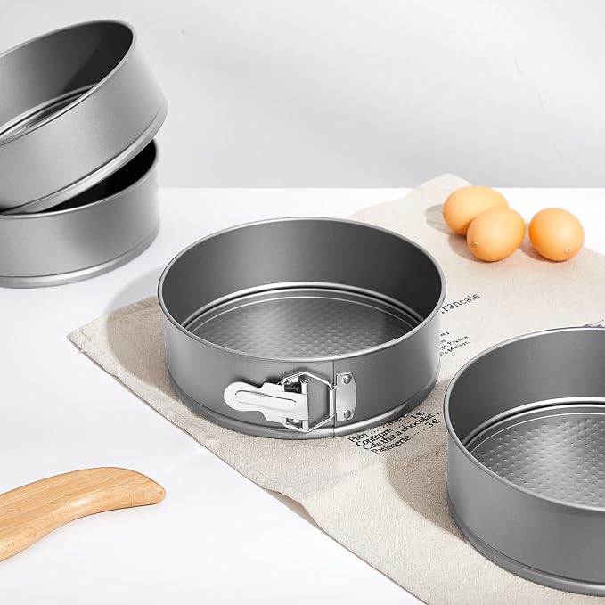 Funnymoom 4 Pcs 8 Inch Non Stick Springform Pan with Removable Bottom Carbon Steel Round Springform Cheesecake Pan with Stainless Steel Spring Buckles for Baking Kitchens Restaurant(Gray)
