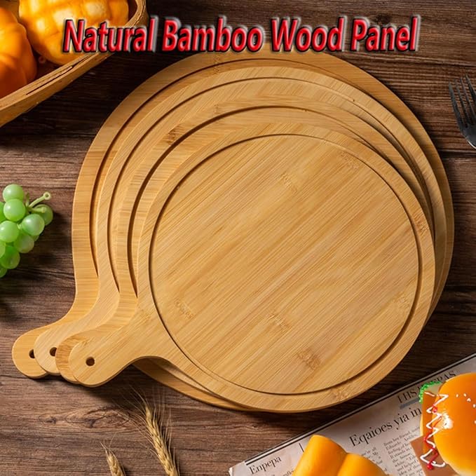 6 Pack Pizza Board Set – Premium Wooden Pizza Plates for Serving & Cutting, Round Bamboo Pizza Plate with Handle, Durable & Lightweight for Home & Restaurant (Up to 13 Inches),11inch