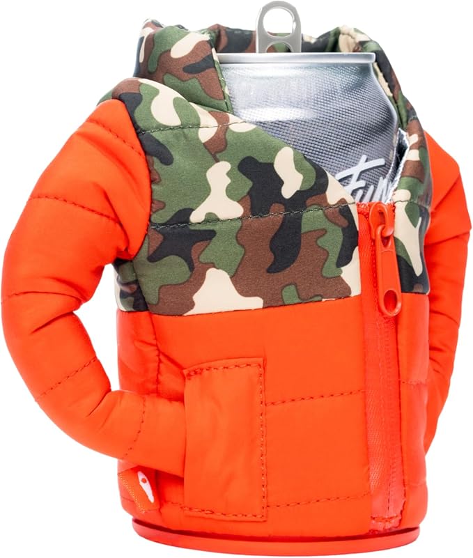 Puffin - The Puffy Jacket - Insulated 12 oz Can Cooler I Beer Bottle & Soda Can Insulator, Keep Drinks and Beverages Cold - Puffin Red/Woodsy Camo
