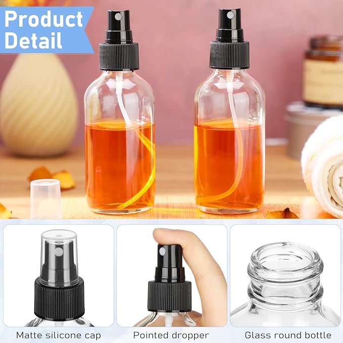Yungyan 100 Pcs 4 oz Mini Glass Spray Bottles Empty Small Essential Oil Bottles Fine Mist with 3 Funnel 5 Dropper Cleaning Brush for Hair Travel Plants Perfumes(Clear)