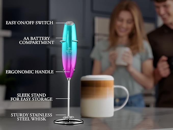 Zulay Kitchen Executive Series Milk Frother Wand - Upgraded & Improved Stand - Ideal Coffee Gift - Coffee Frother Handheld Foam Maker For Lattes - Electric Milk Frother Handheld For Cappuccino