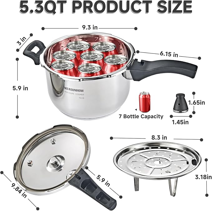 5L Stainless Pressure Cooker – Fast, Safe Stovetop (5-Liter)