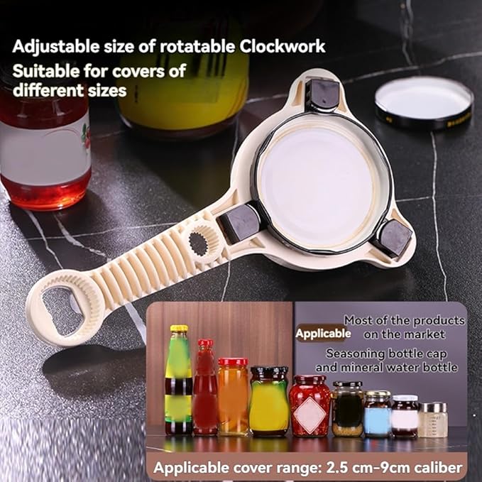 4-In-1 Multi-Purpose Strain-Free Opener, Jar Opener for Weak Hands, Adjustable Stainless Steel Jar Opener Gripper with Bottle Cap Opener for Jars, Bottles and Ring-Pull Cans (2pcs)