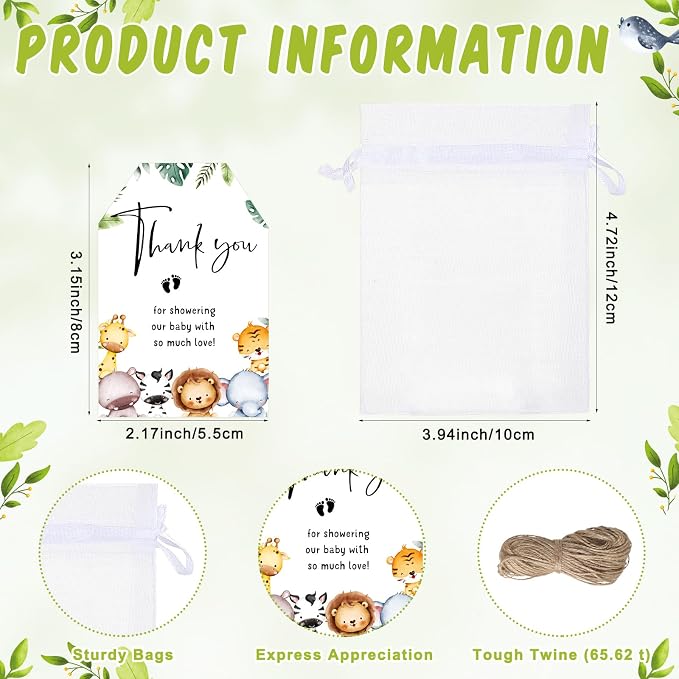Pickmesh 50 Sets Safari Baby Shower Shot Glasses for Guests Include Animal Shot Glasses Thank You Cards Organza Bags for Jungle Woodland Gender Reveal Party Supplies