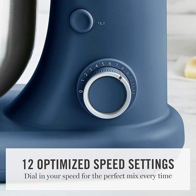 Martha Stewart 5.3Qt Stand Mixer, 12-Speed Tilt-Head Electric Kitchen Mixer with Stainless Steel Bowl, Dough Hook, Whisk & Beater, Splash Guard, Ideal for Baking Bread, Cake & Whipping, Indigo Blue