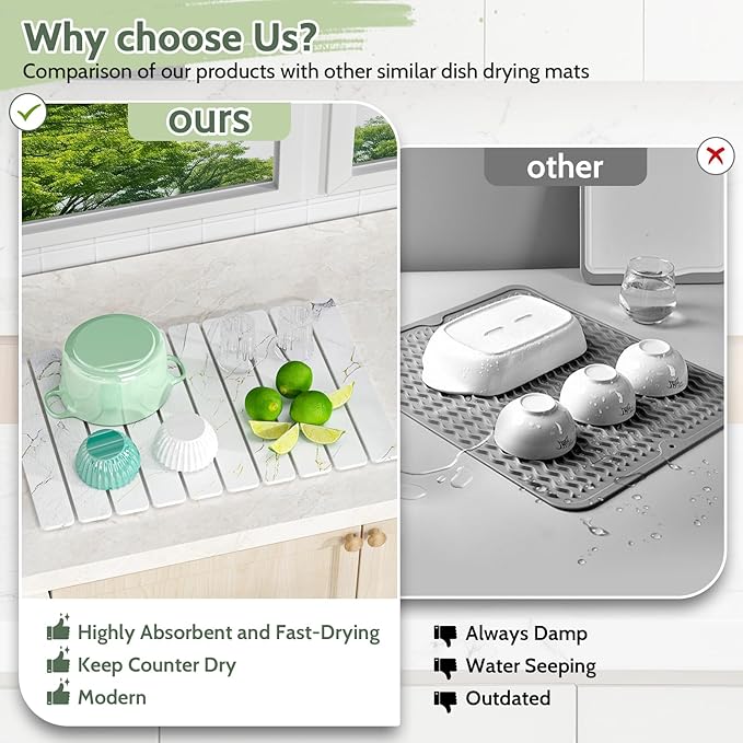 Stone Drying Mat for Kitchen Counter - 24x16 Inches Foldable Quick-Dry, Stone Dish Drying Mat Suitable for Kitchen Countertops | Environmentally Friendly A gift for Mom.