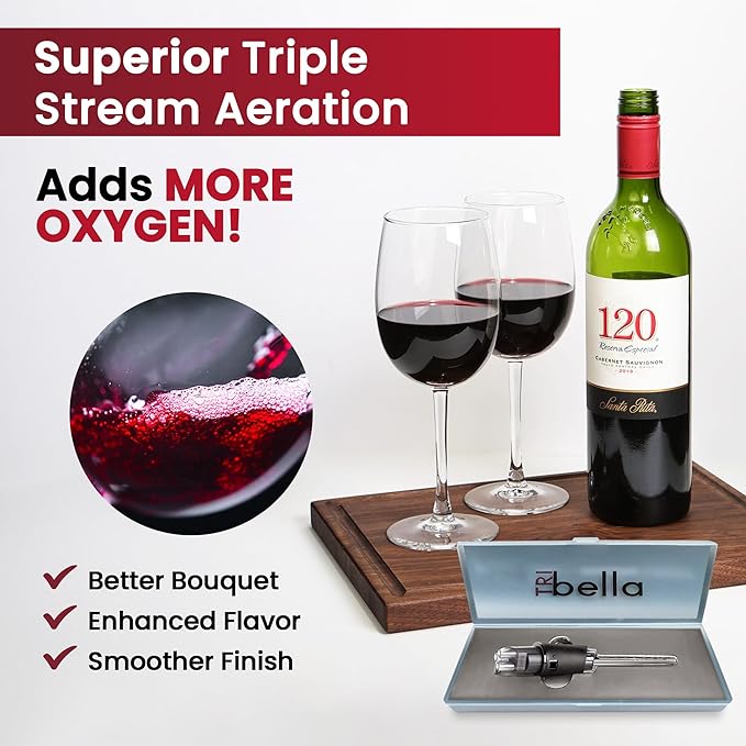Mothers Day Gift, Air Speed Wine Aerator Modest Design Multi-Stream Drip Free Wine Aeration 3 Acrylic Spouts, Handmade Kitchen Essential Easy To Use, No-Drip in Protective Gift Case