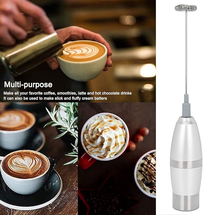 Handheld Electric Egg Beater, Stainless Steel Milk Frother Automatic Egg Beater Rotating Coffee Foam Mixer for Lattes Cappuccino Hot Chocolate