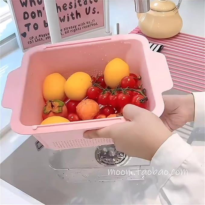 Plastic Dish Drying Rack for Kitchen Counter, Anti-Slip Dish Drainer Over the Sink, Extendable Dish Rack Cutlery Holder(Pink)