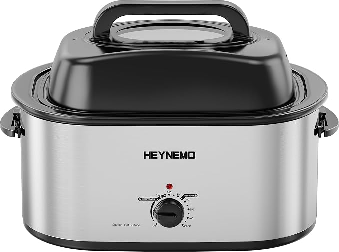 30 Quart Large Turkey Roaster with Defrost & Warm Functions, Electric Roaster Oven with Visible Self-Basting Lid, Adjustable Temperature Control, Removable Pan & Rack, Stainless Steel, Silver