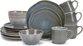Elanze Designs Reactive Glaze Farmhouse Rustic Boho Ceramic Stoneware Dinnerware 16 Piece Plate Bowl Mug Dish Set - Service for 4, Ocean Teal Blue