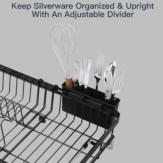 MAJALiS Dish Drying Rack Over The Sink with Utensil Holder | Expandable Stainless Steel Dish Drainer for Small Kitchen, Apartment, RV, Counter Space Saving, Perfect Fit, Rustproof