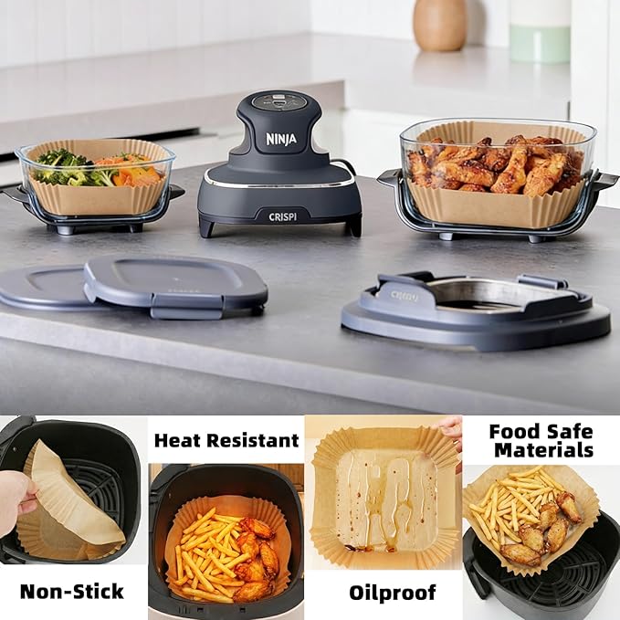 Air Fryer Liners for Ninja Crispi,160+160Pcs Parchment Paper for Ninja Crispi 4-in-1 Portable Glass Air Fryer Cooking System,Disposable Ninja Crispi Air Fryer Accessories