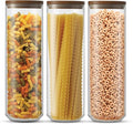 JoyJolt Holden 72oz Stackable Glass Storage Containers with Lids, Large Kitchen Food Storage Canisters with Acacia Wood Lids, Airtight Canister Set of 3 for Pasta Sugar Flour, Pantry Organization