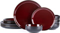 GBHOME Dinnerware Sets for 4, 12 Pieces Stoneware Plates and Bowls Sets, Scratch Resistant Ceramic Dishes, Dishwasher & Microwave Safe, Reactive Glaze-Burgundy
