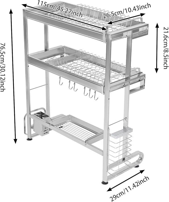 Over The Sink Dish Drying Rack 2 Tiers 11.42 x 30.12In Retractable Design Dish Drainers Drying Rack, Large Dish Rack for Home Kitchens