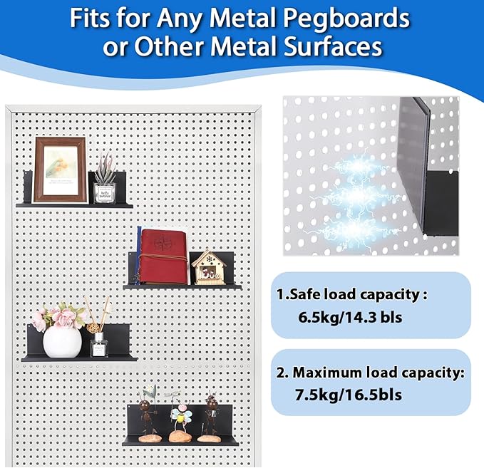 Kokone Medium Magnetic Pegboard Shelves 6 Pack - Steel, Black - Pegboard Accessories for Storage & Display