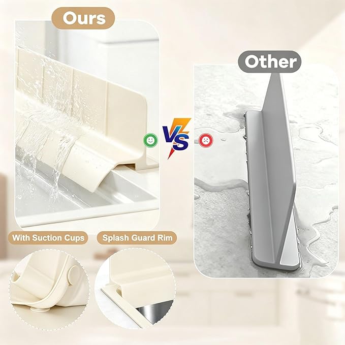 Sink Splash Guard with Suction Cups, 23", Silicone Water Guard for Kitchen & Bathroom, Faucet & Countertop Protector, Easy Install, Dishwasher Safe, Cream
