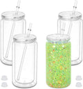 16 oz Plastic Snow Globe Tumbler, 4 Pack Double Wall Snowglobe Tumbler with Pre Drilled Hole, Plastic Mason Jar Cups Can for Snow Globe Glitter DIY (Clear)