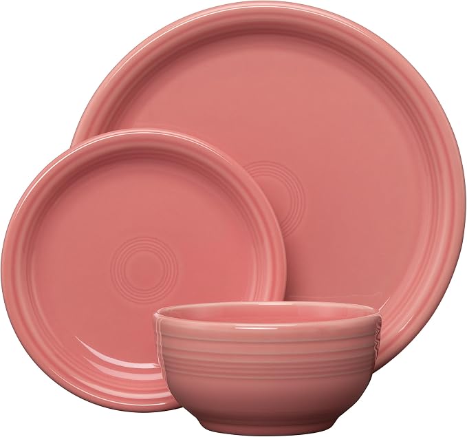 Fiesta® Bistro Coupe 3-Piece Dinnerware Set – Durable Ceramic, Lead-Safe, Dishwasher/Microwave/Oven Safe – Made in USA Dinnerware - Peony