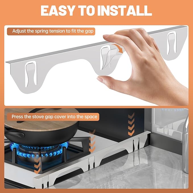 Stove Gap Covers 316 Stainless Steel,Stove Gap Filler,Heat-Resistant Oven Side Gap Filler,Between Stove and Counter Slide In Range Trim Kit for Kitchen,2 Pack (23.2” Silver)