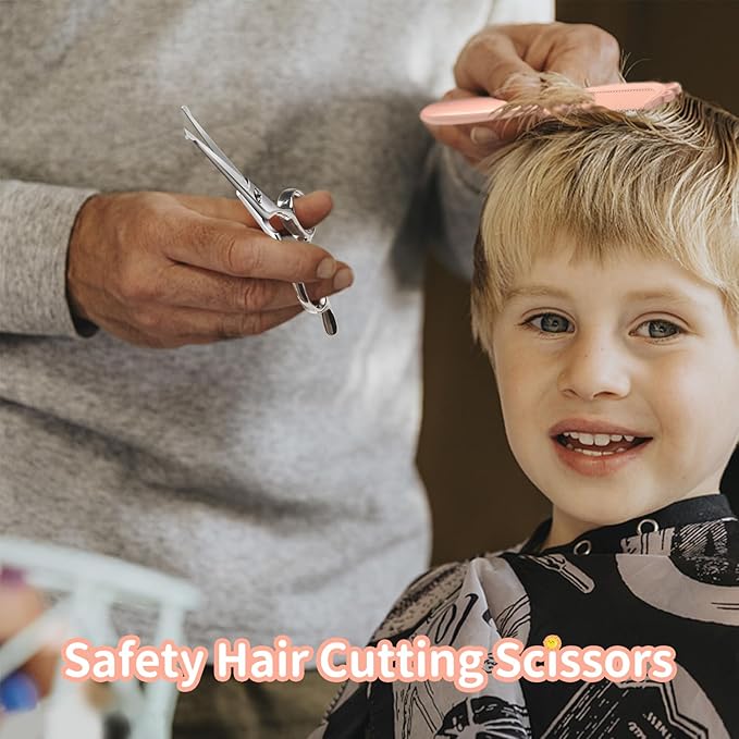 CIICII Kids Hair Cutting Scissors Shears Kit, Safety Round Tip Barber Haircut Scissors Set (Hair Trimming Hairdressing Haircutting Thinning Shears) for Baby Toddler Children, Hairdresser Home Salon